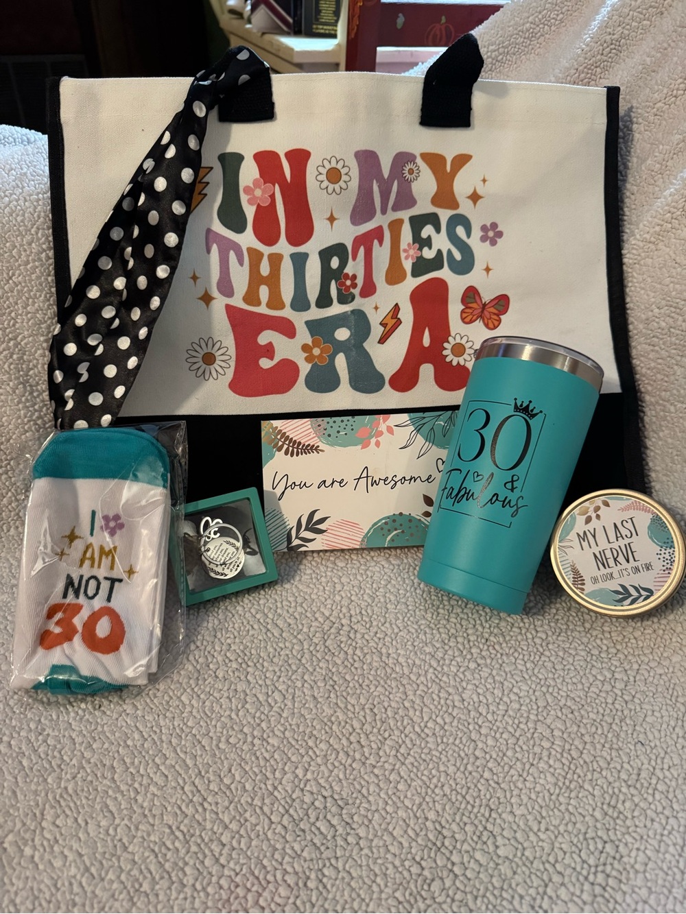 Happy Birthday In My Thirties Era Candle Socks Bag NWT Tumbler B2